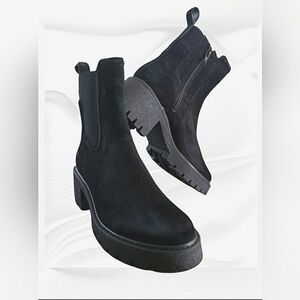 Sporty Black Grunge Goth Punk Chunky Biker Lugsole Leather Suede Ankle Boot